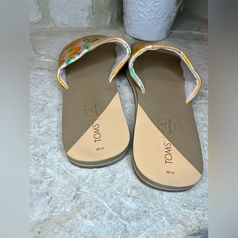 TOMS Carly Pale Pink Fabric Sunkissed Oranges Slip On Slides Sandals sz 11
